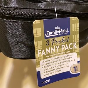 FamilyMaid 3-Pocket Fanny Pack NEW Black Nylon Adjustable